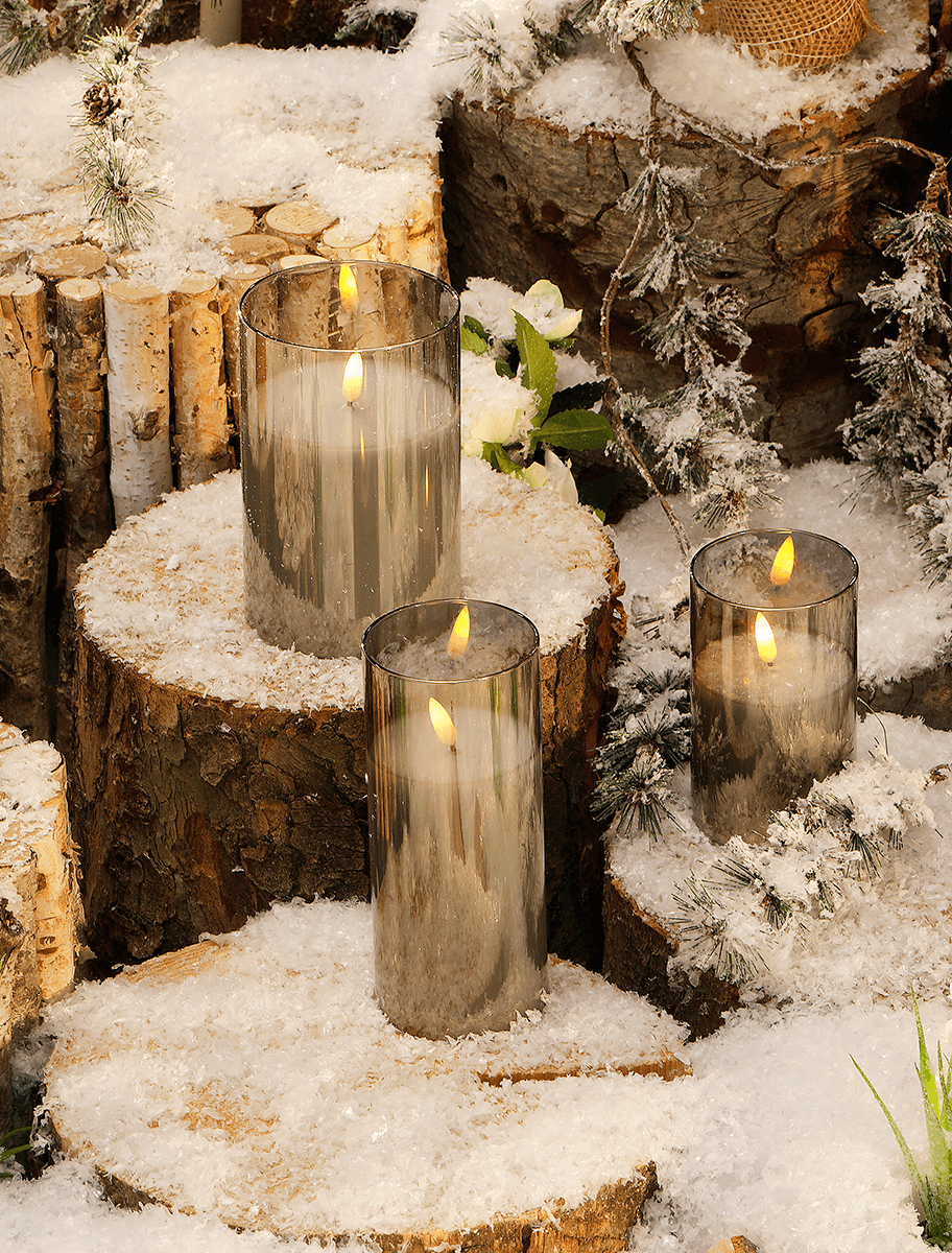 Bougie de cire LED en verre gris fumé 10 x 15 cm - 5