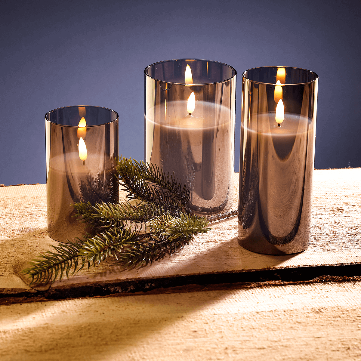 Bougie de cire LED en verre gris fumé 10 x 15 cm - 4