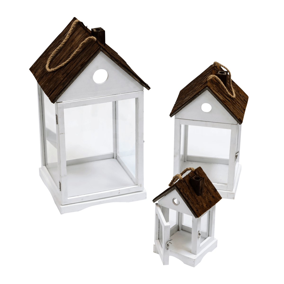 Lantern wooden houses set 3 pieces white brown - 3 Lantern wooden houses set 3 pieces white brown - 3