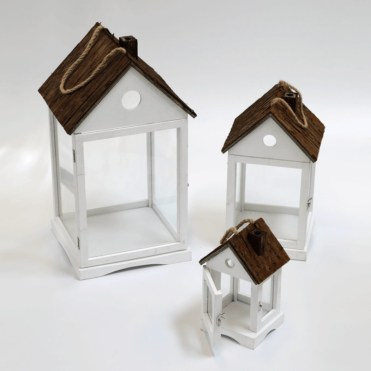 Lantern wooden houses set 3 pieces white brown - 0 Lantern wooden houses set 3 pieces white brown - 0