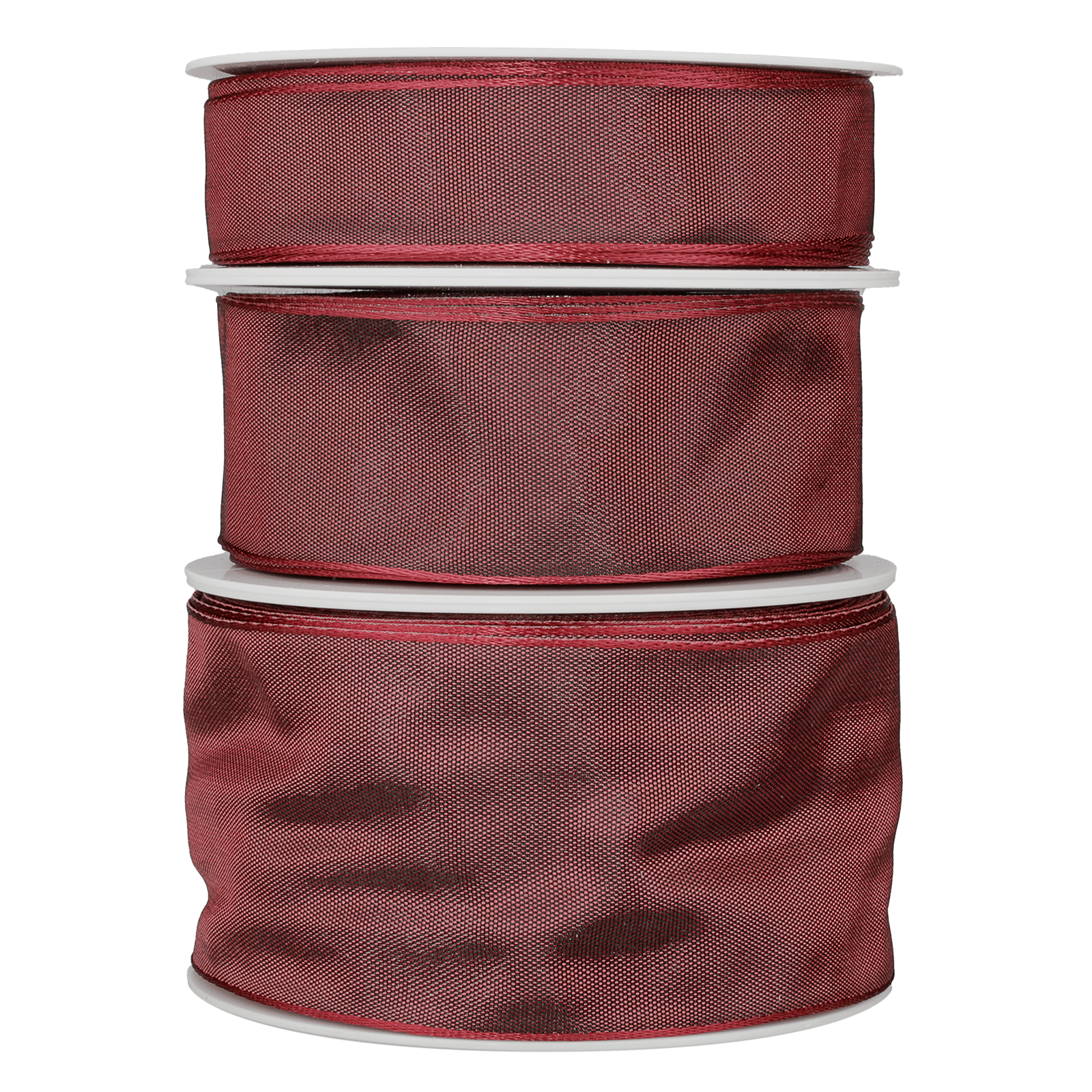 Fabric ribbon with wire edge, bordeaux, 25 mm wide - 1 Fabric ribbon with wire edge, bordeaux, 25 mm wide - 1