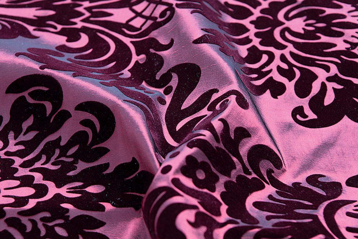 Taffeta with velvet flock width 145 cm, bordeaux - 4
