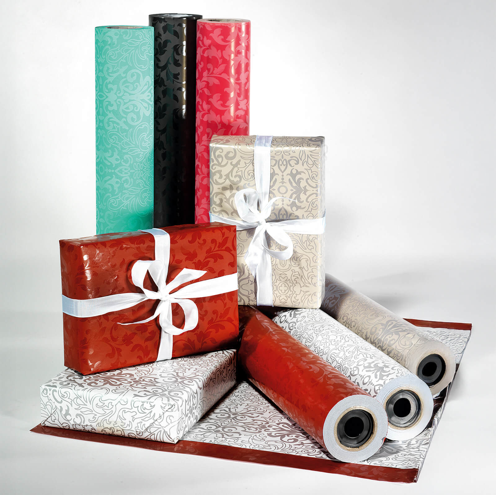 Nachhaltiges, schwarzes Geschenkpapier mit glänzendem Rankenmuster – 50 m Geschenkpapier-Rolle - 10