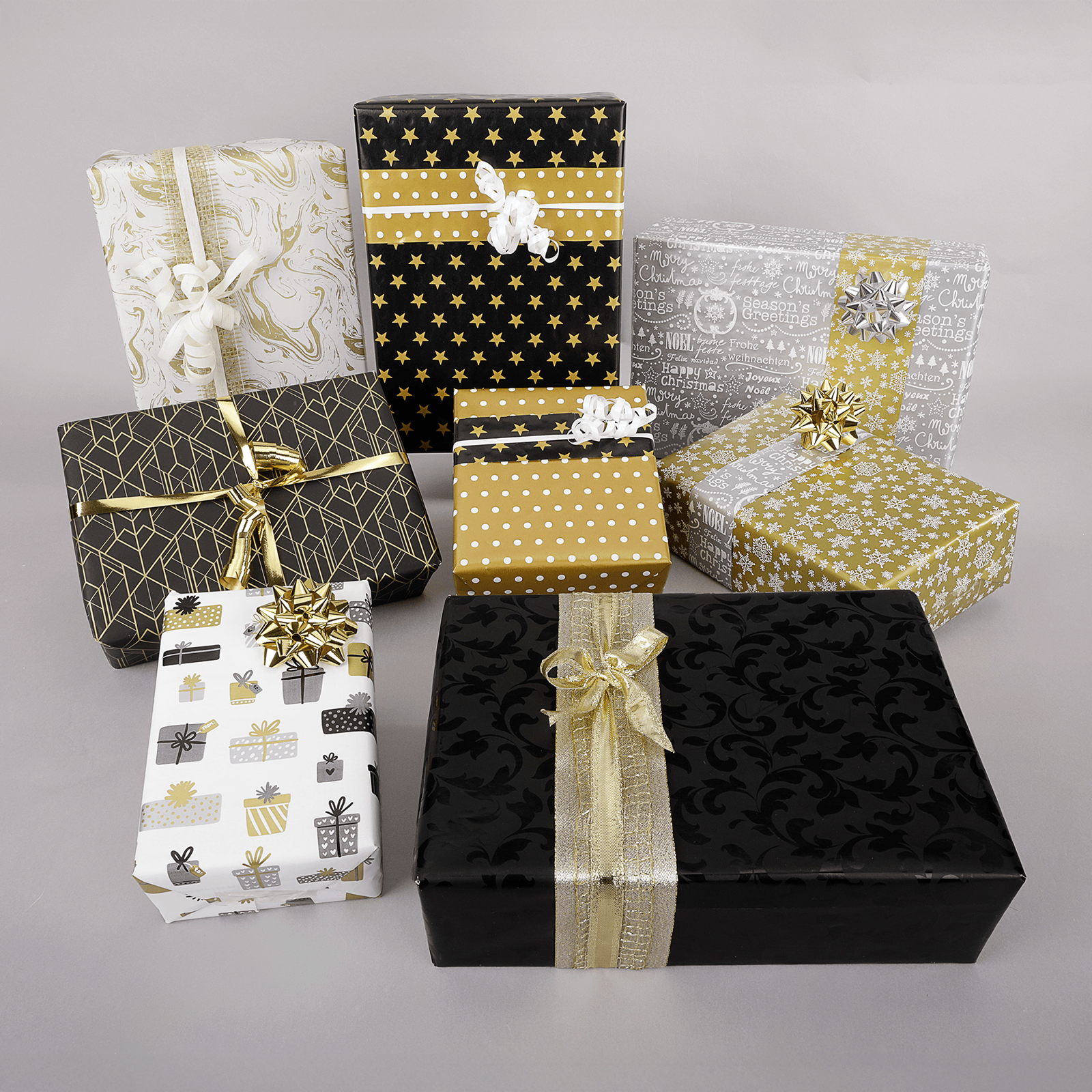 Papier cadeau noir durable avec motif de rinceaux brillants - rouleau de papier cadeau de 50 m - 5
