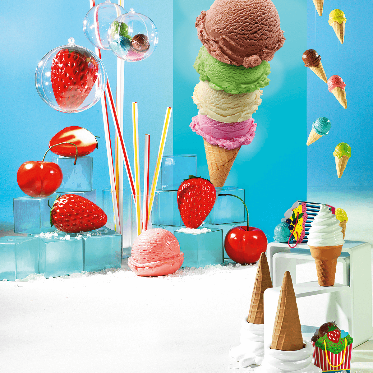 Chaîne déco cornet de glace aliment factice 220 cm - 3