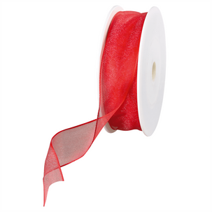 Ruban en crêpe de Chine avec fil de fer rouge larg. 25 mm