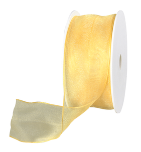 Ruban en crêpe de Chine avec fil de fer jaune larg. 40 mm