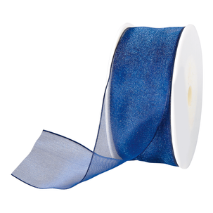 Ruban en crêpe de Chine avec fil de fer bleu foncé larg. 40 mm