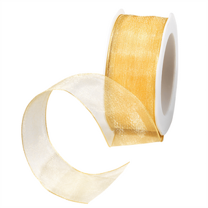 Ruban en crêpe de Chine avec fil de fer doré larg. 40 mm