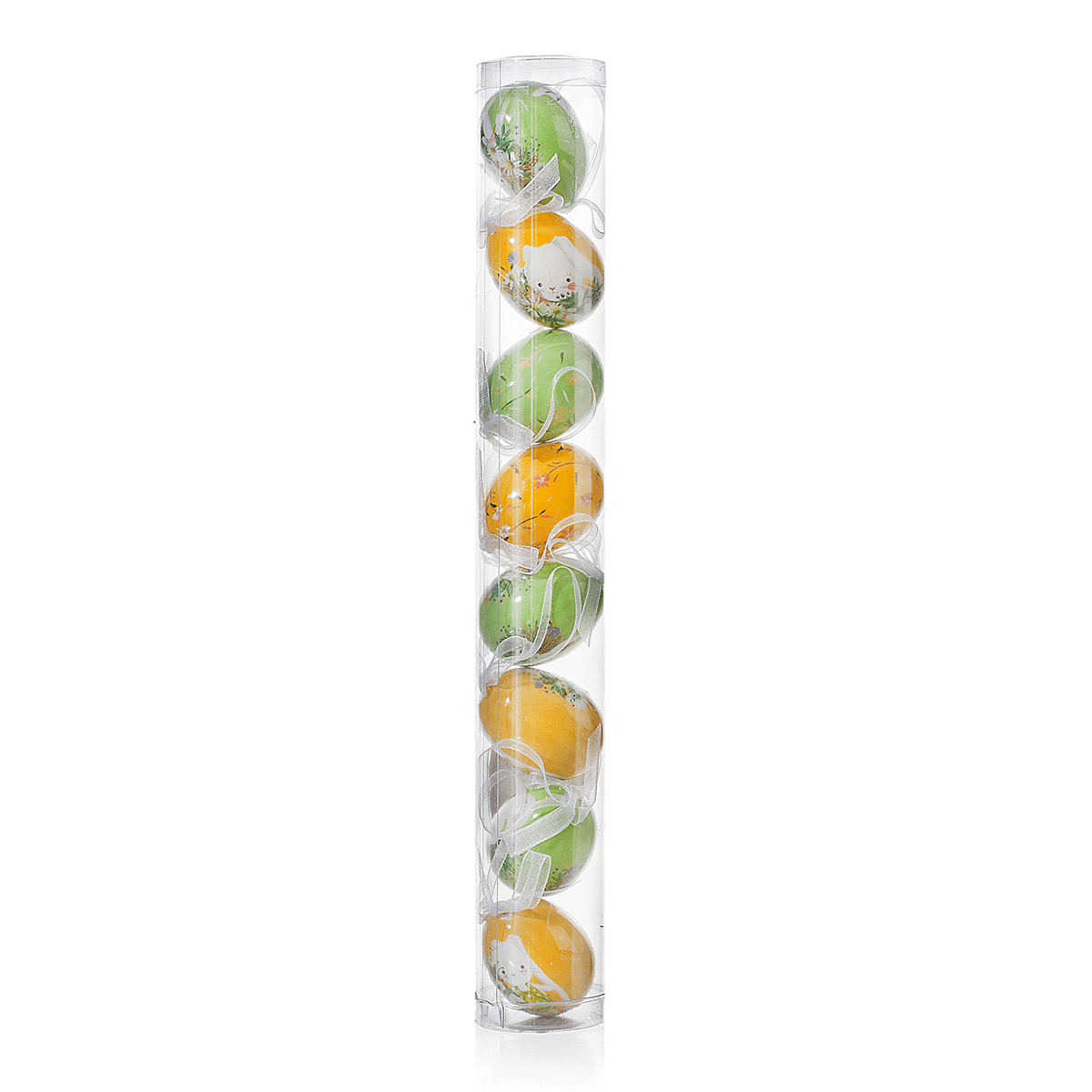 Ostereier-Set zum Aufhängen aus Schaumstoff, gelb mit Hasenmuster und Schleife 8tlg. - 6