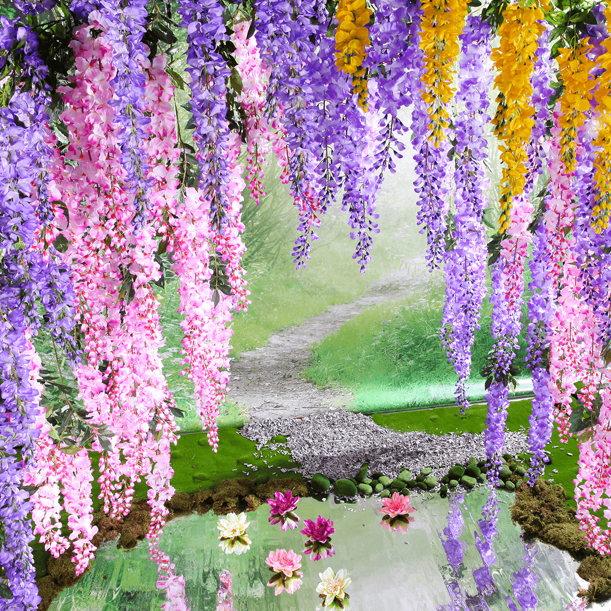 Branche artificielle de pluie d'or rose, 95 cm - 8