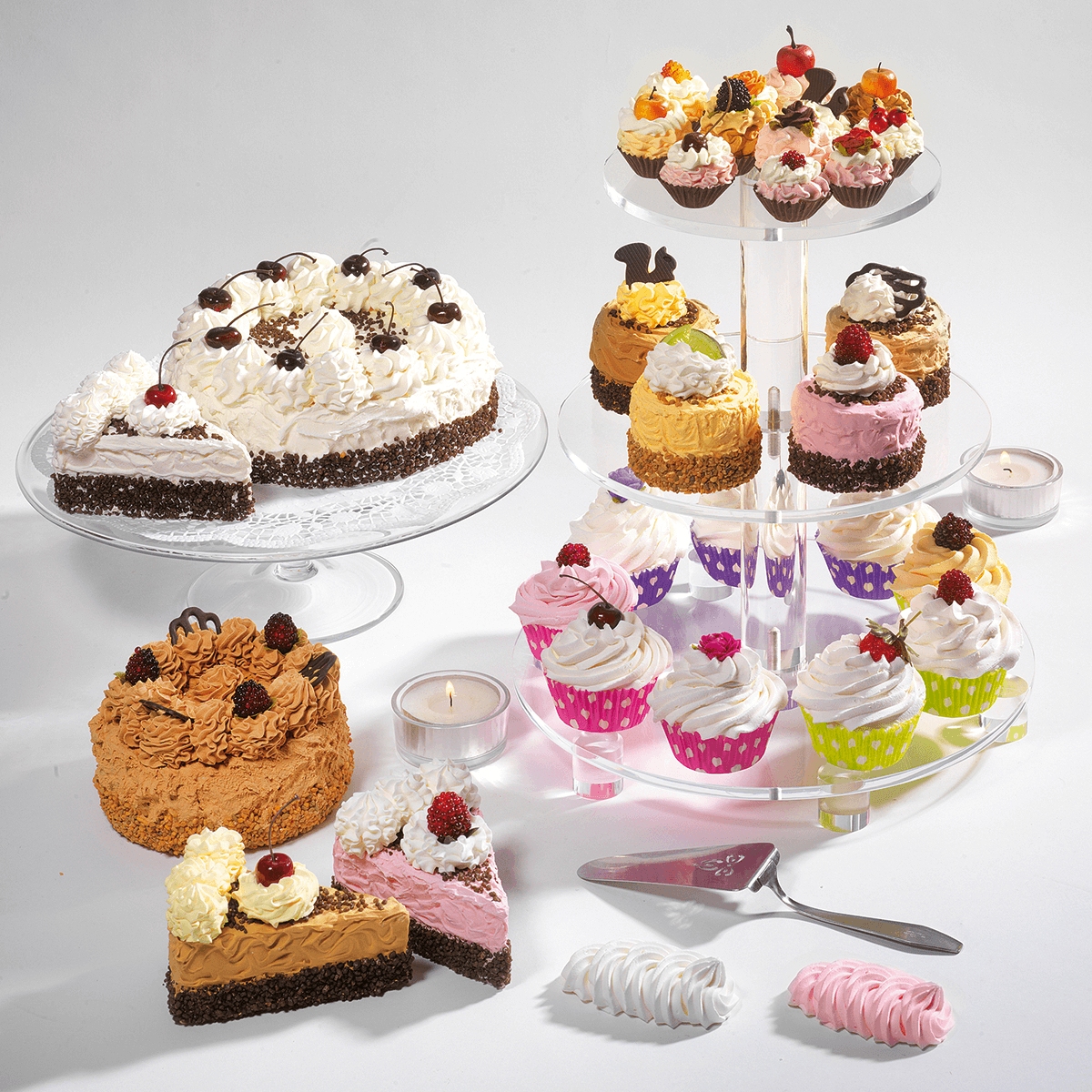 Pièces de gâteau au chocolat, set de 2 fausses pièces alimentaires 12 cm - 6