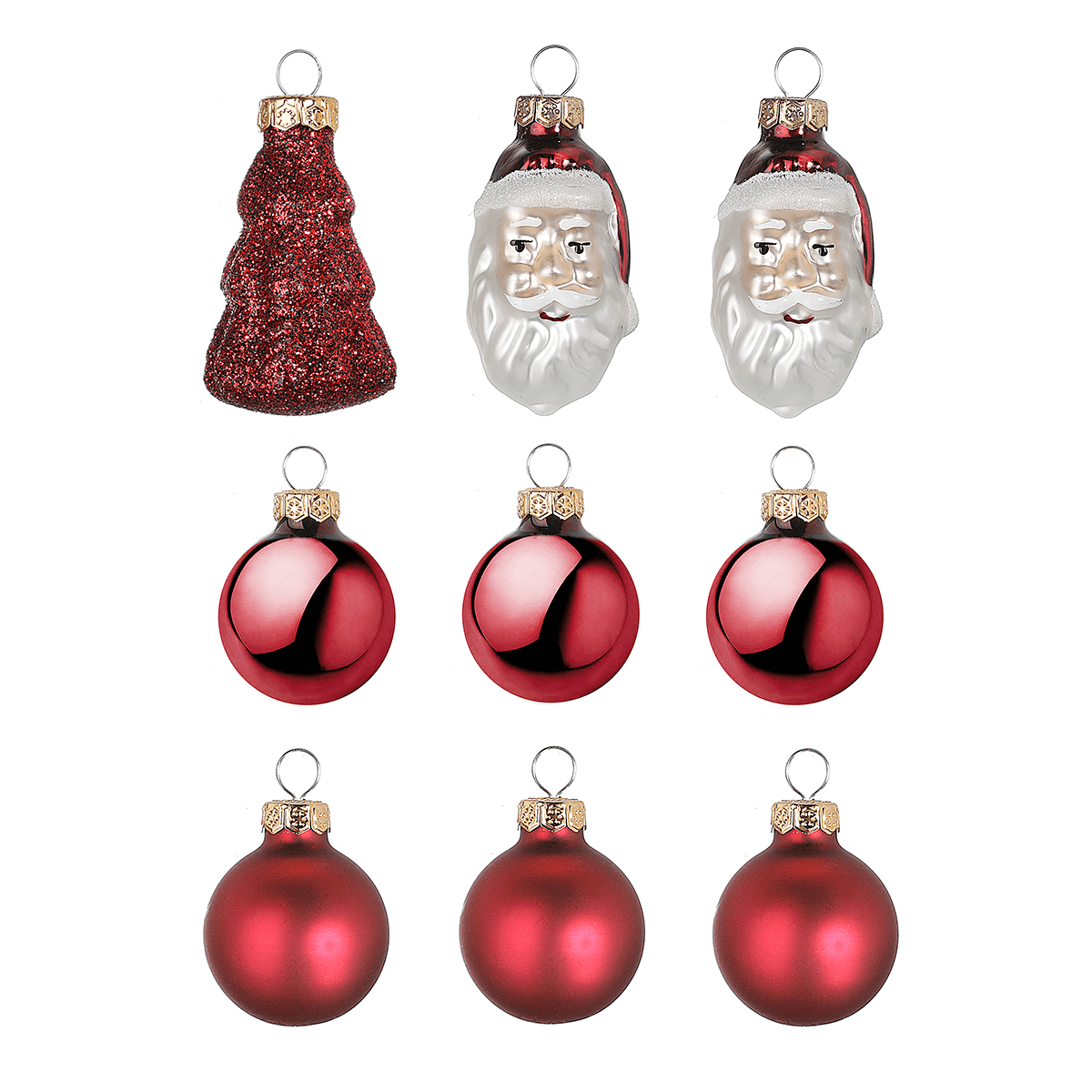 Weihnachtskugel-Set aus Glas 9 Stück in der Box rot - 0