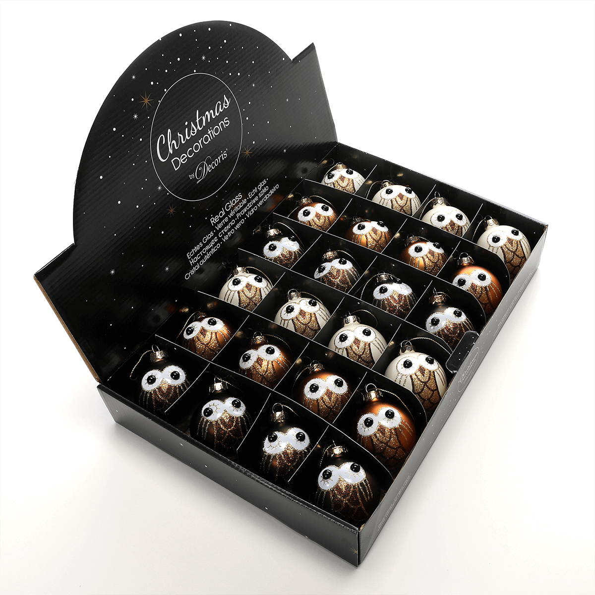 Deko Hänger Glas Kugel „Eule“ 24 Stück in der Box - 6