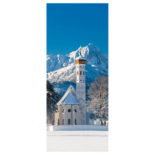 Bannière en tissu ignifugé "Église d'hiver" en tissu pour drapeau 75 x 180 cm