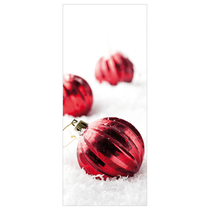Bannière en tissu ignifugé "Boules de Noël rouges dans la neige" en tissu pour drapeau 75 x 180 cm