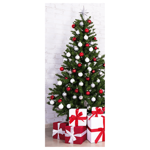 Bannière en tissu difficilement inflammable "Arbre de Noël en rouge et blanc" en tissu pour drapeau 75 x 180 cm