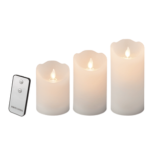 LED wax candle set 3 pieces white 7,5 cm Ø, High 15/12,5/10 cm