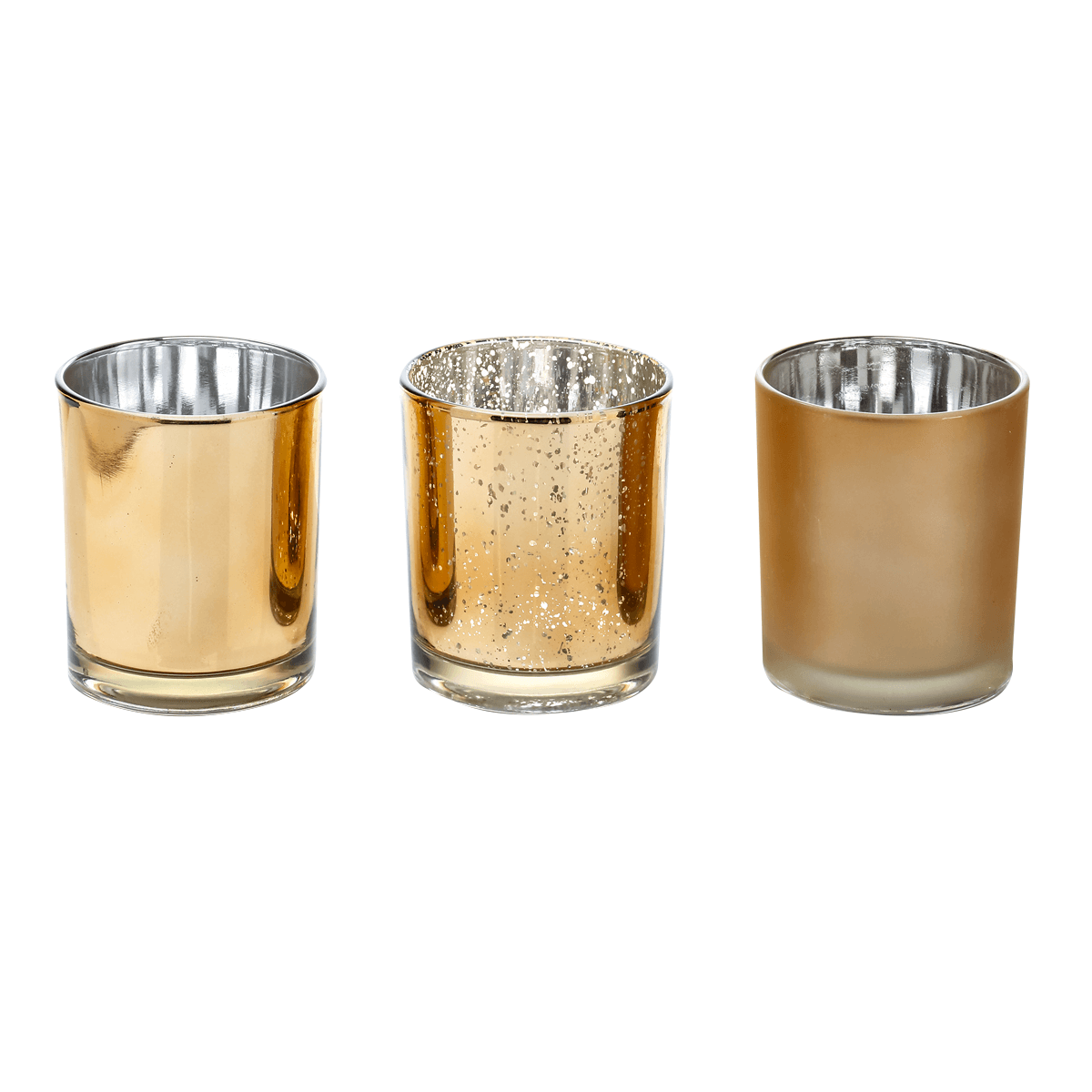 Glass tealight holder set 3 pieces gold 7 x 8 cm - 0