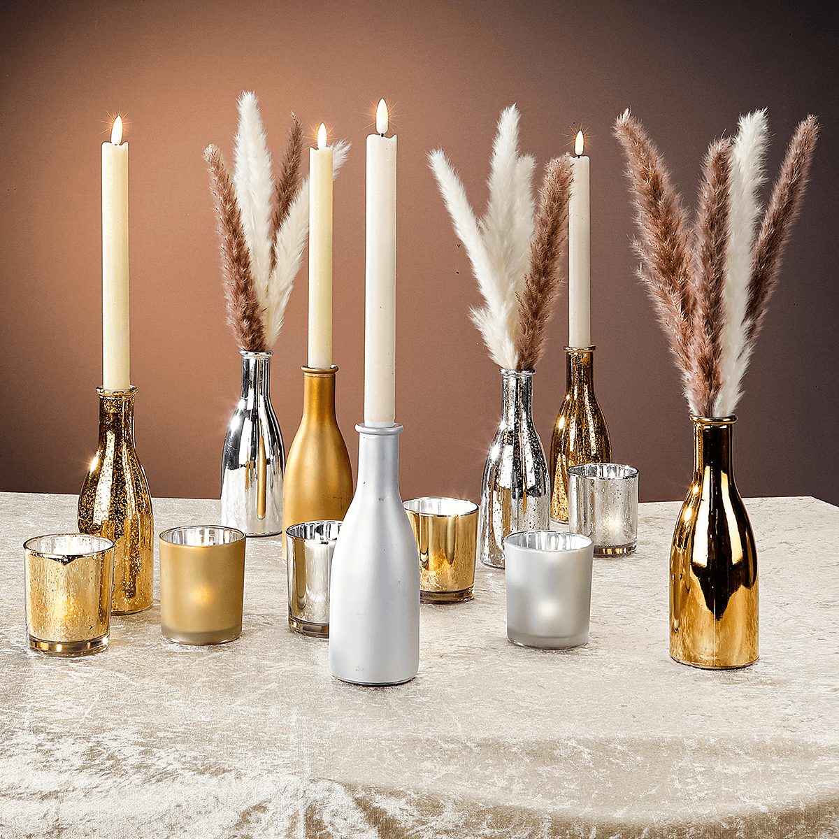Glass tealight holder set 3 pieces gold 7 x 8 cm - 1