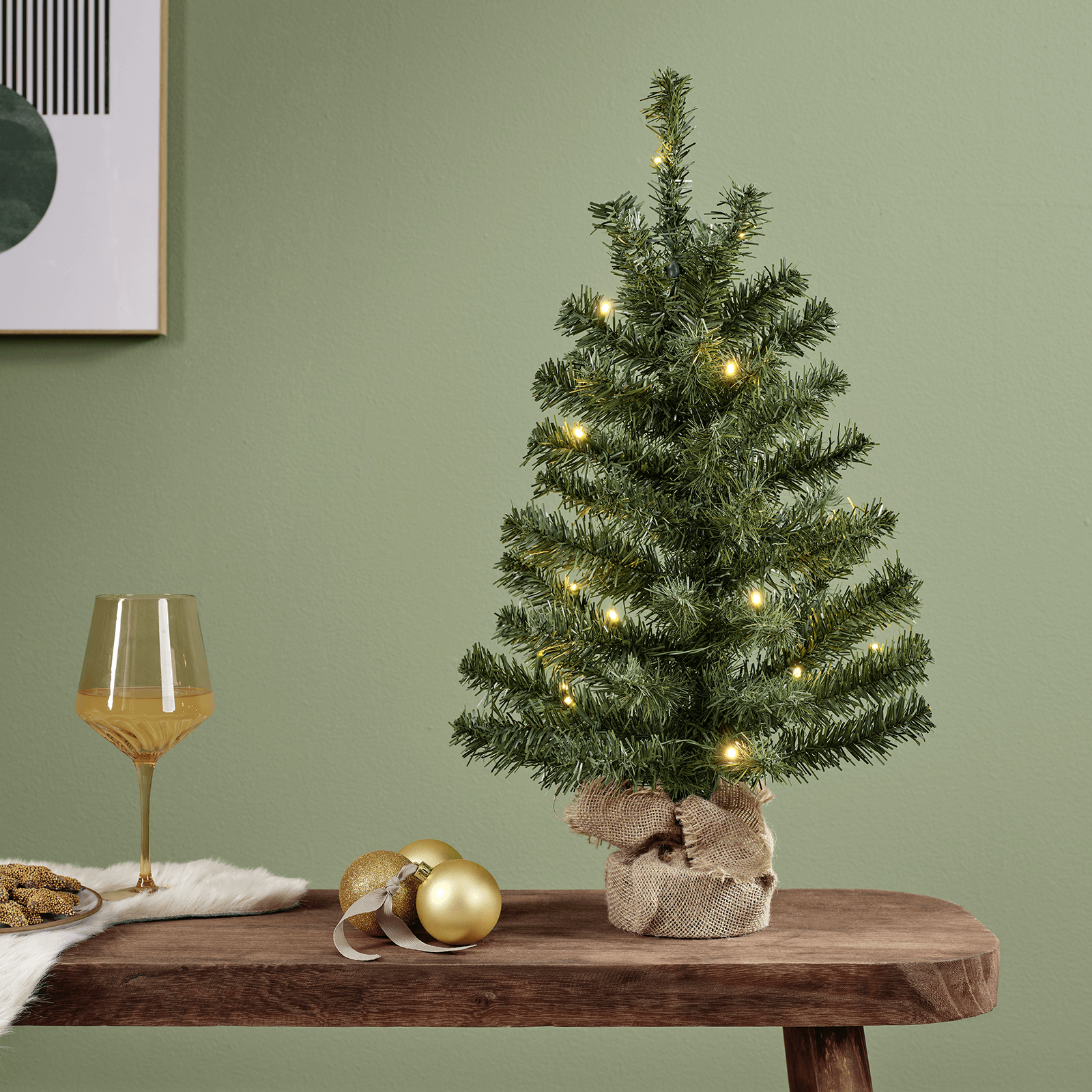 Sapin décoratif avec LED et sac en jute 60 cm vert - 2