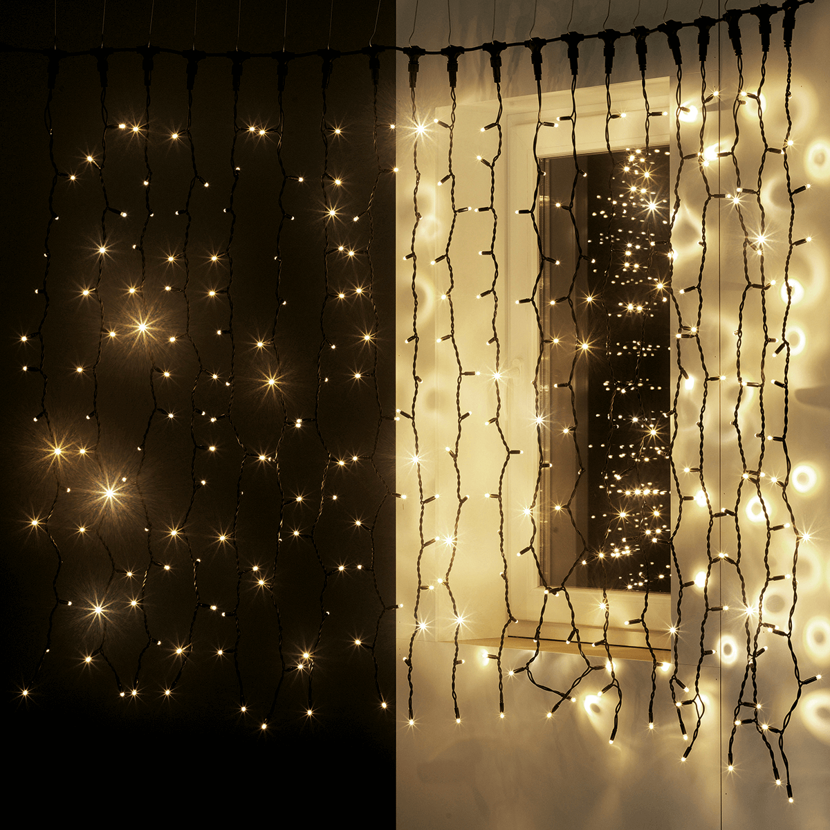 Rideau lumineux 200 x 80 cm 160 LED IP44, noir - 1
