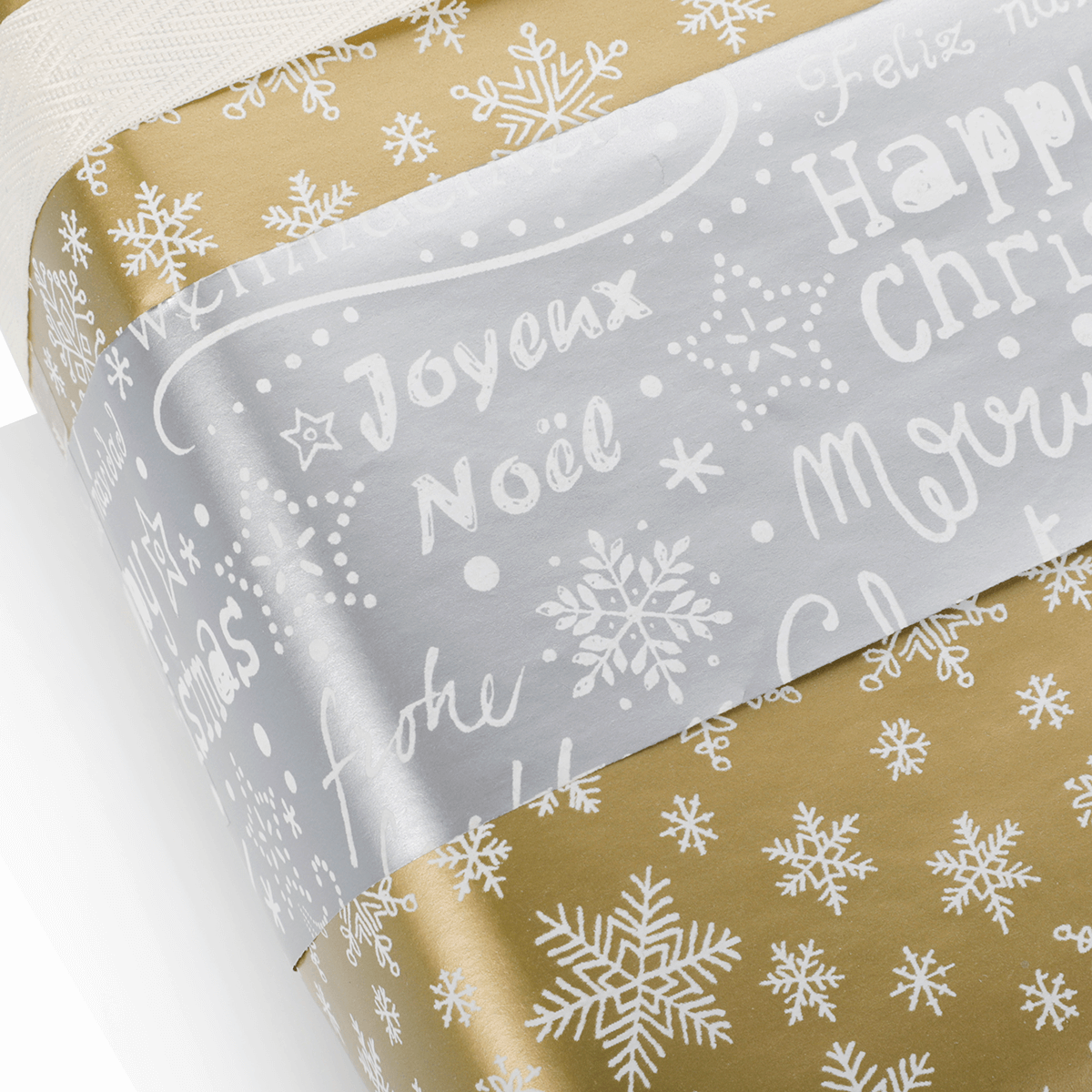 Papier cadeau double face or & argent avec symboles de Noël - 50 m de papier cadeau en rouleau - 3