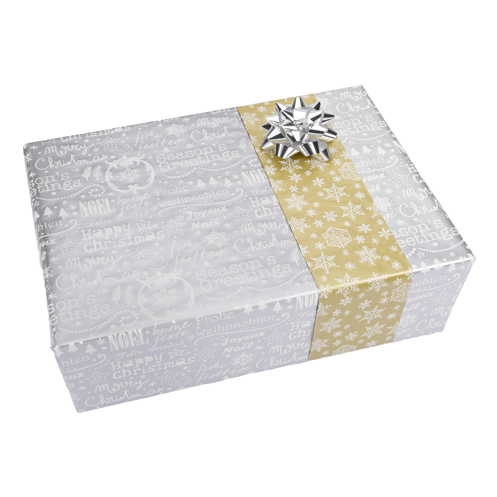 Papier cadeau double face or & argent avec symboles de Noël - 50 m de papier cadeau en rouleau - 2