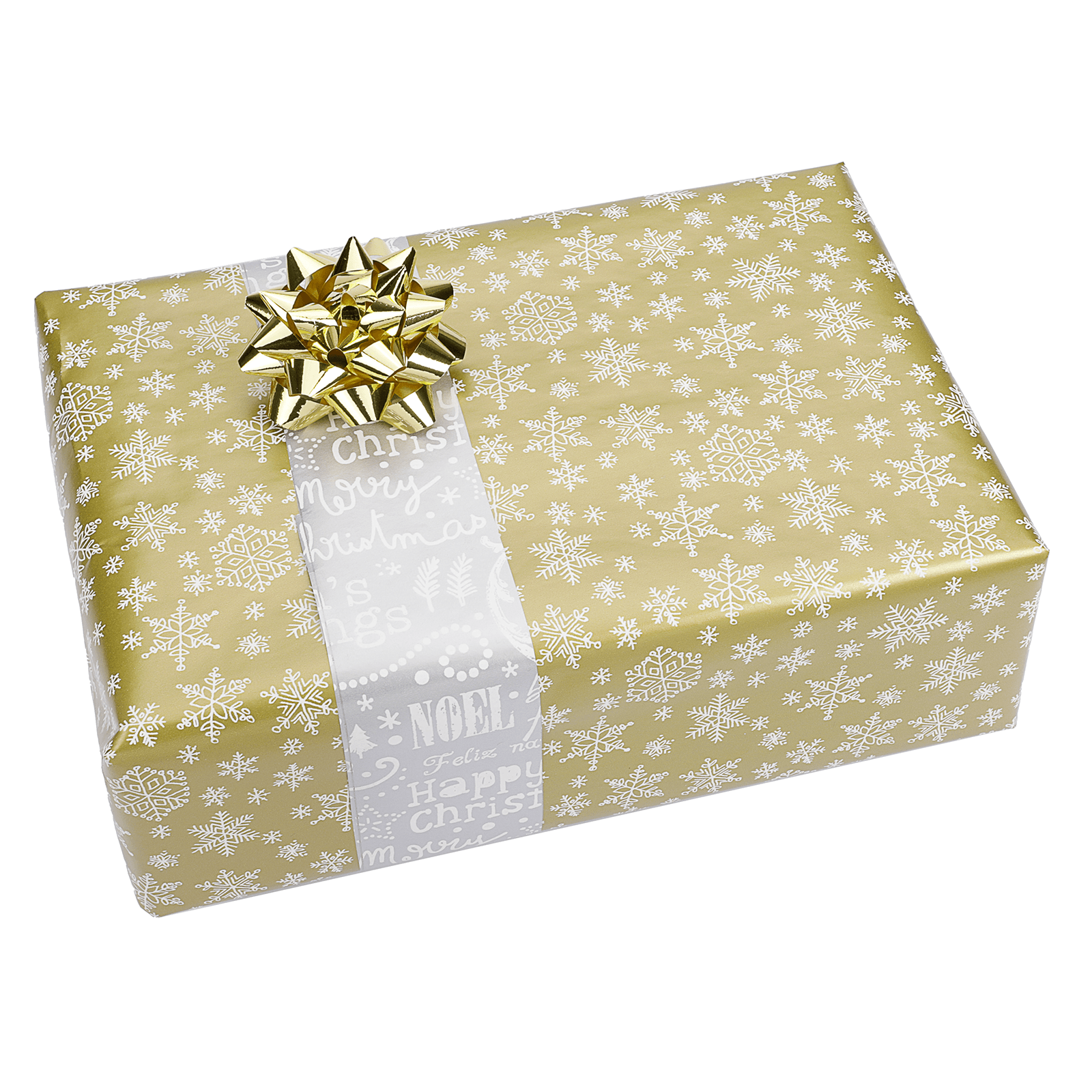 Papier cadeau double face or & argent avec symboles de Noël - 50 m de papier cadeau en rouleau - 1