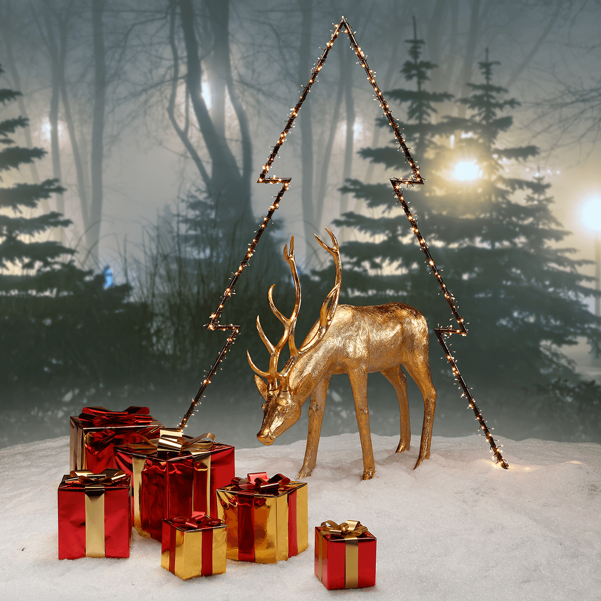 Weihnachtsgeschenk 20 cm gold mit roter Schleife - 3