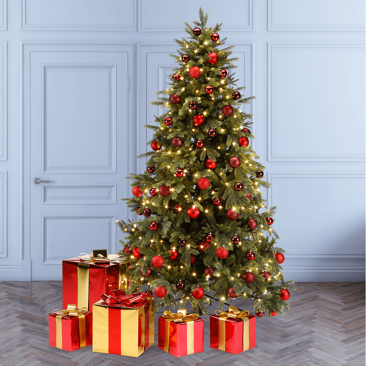 Regalo de Navidad 40 cm rojo con lazo dorado - 5