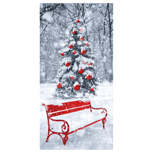 Bannière en tissu ignifugé "Banc d'hiver rouge" en tissu pour drapeau