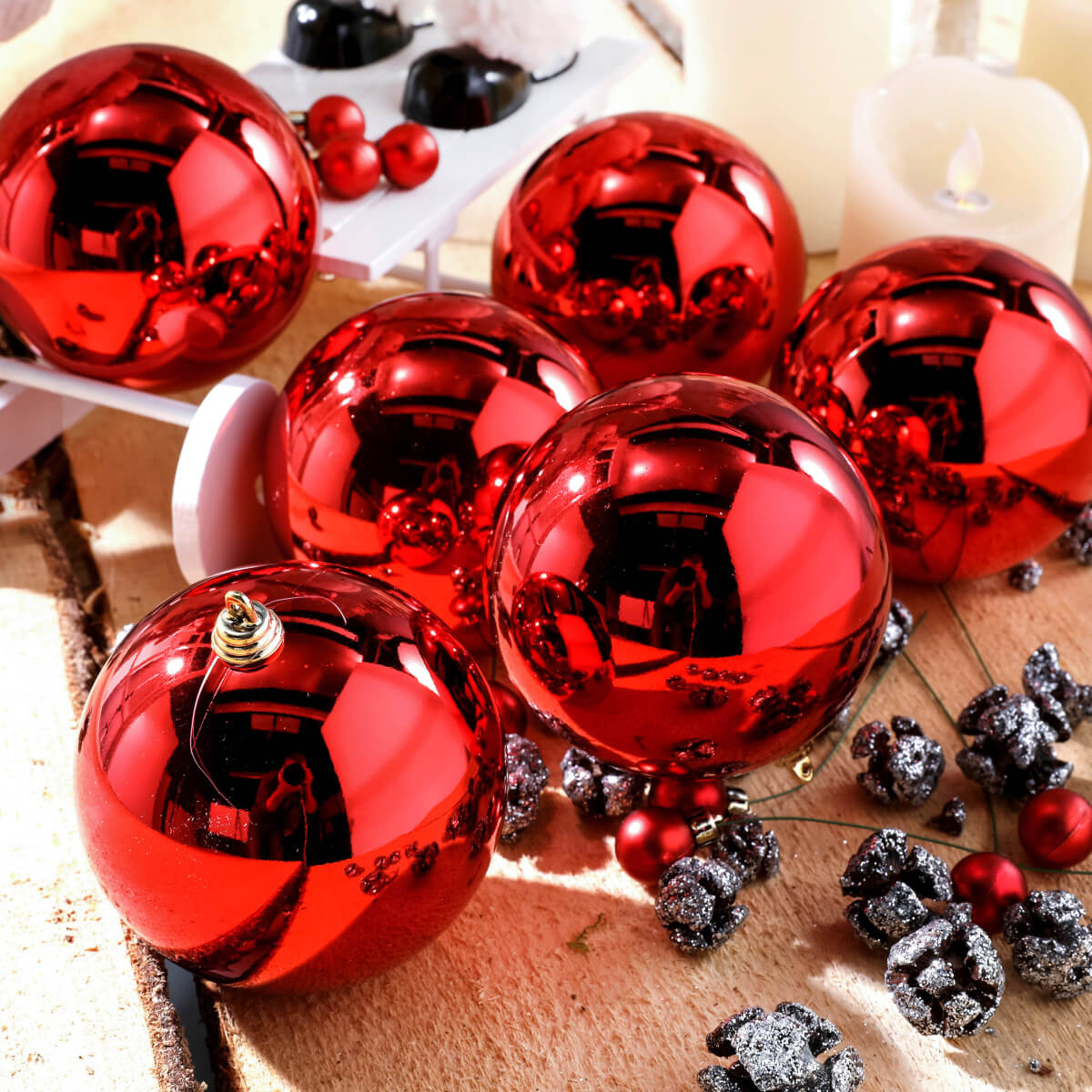 Boule de Noël en plastique ignifugé rouge brillant - 1