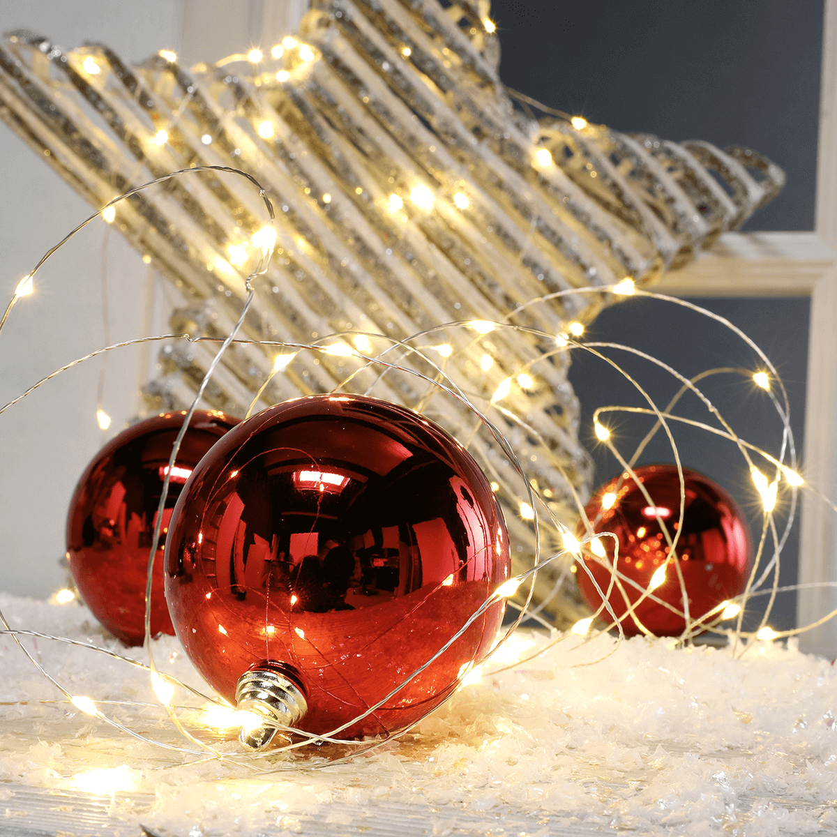 Boule de Noël en plastique ignifugé rouge brillant - 8