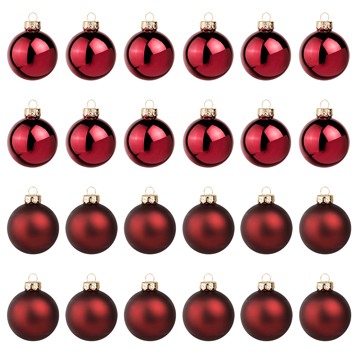 Bolas de Navidad de cristal en rojo vino, brillo y mate - 1
