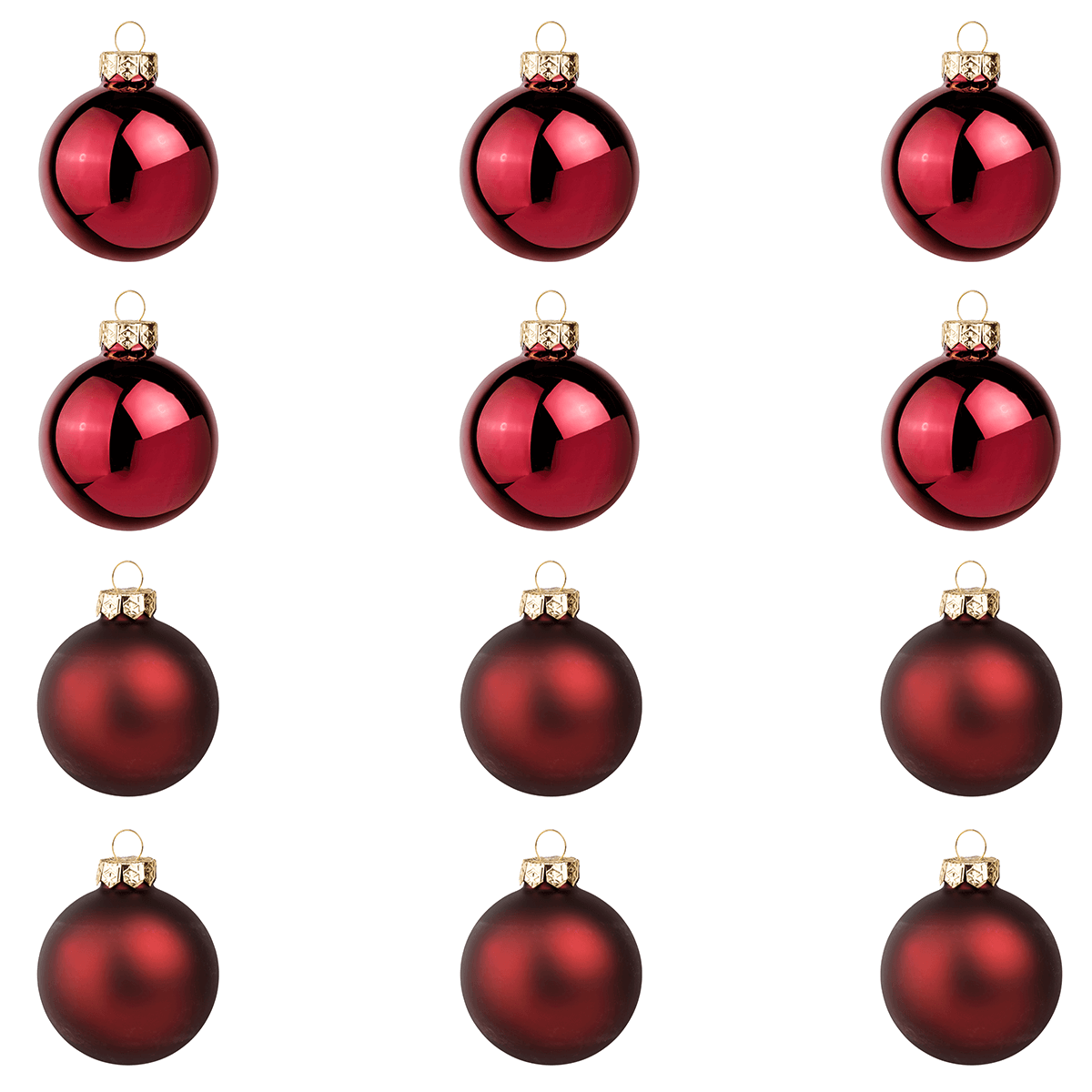 Glass Christmas baubles in wine red, glossy and matte - 1