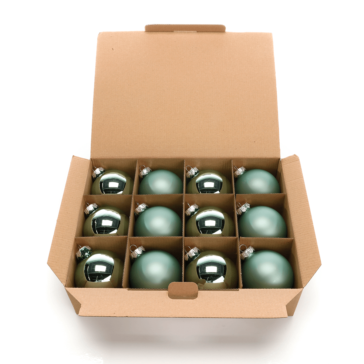Boules de Noël en verre vert sauge brillant/mat - 3