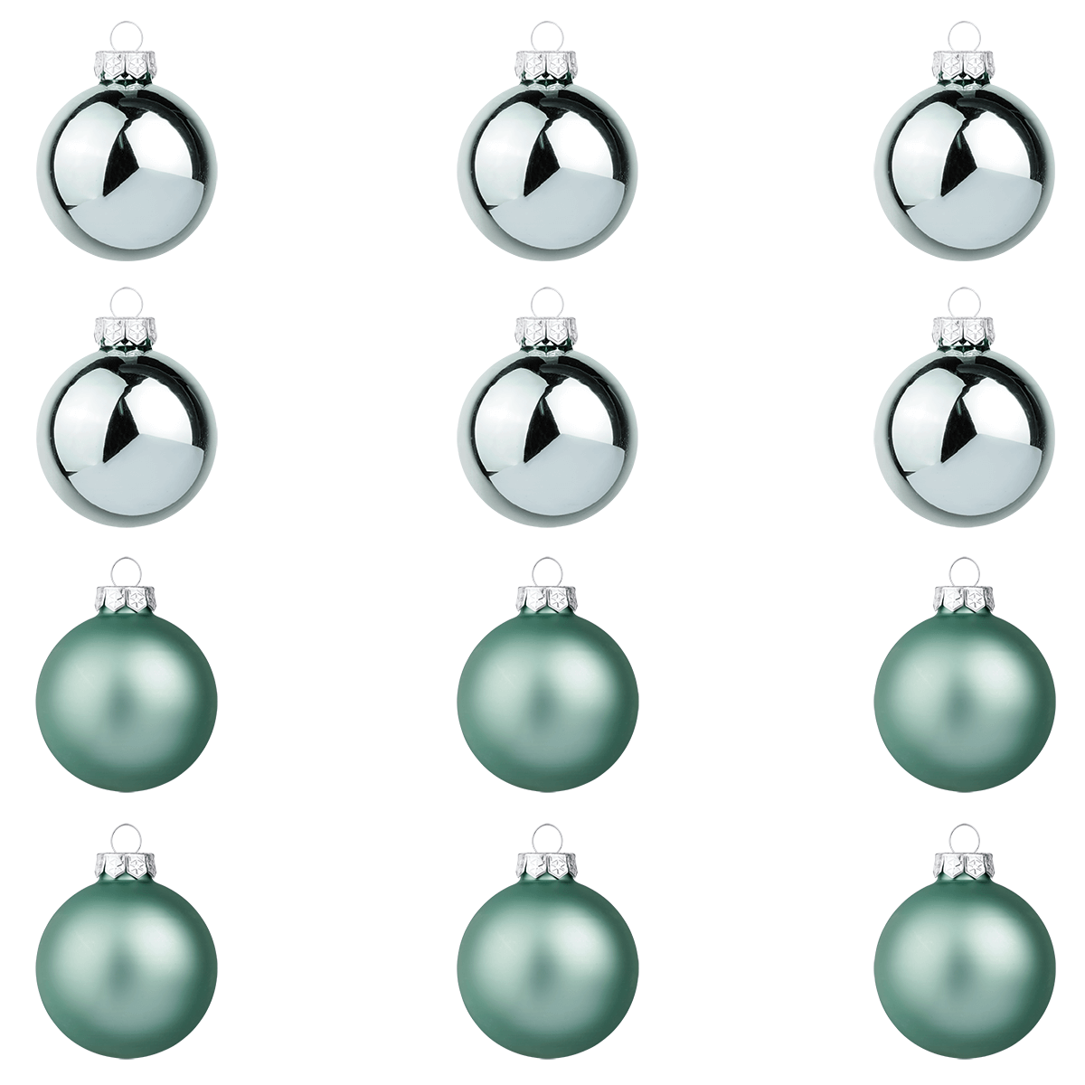 Boules de Noël en verre vert sauge brillant/mat - 1