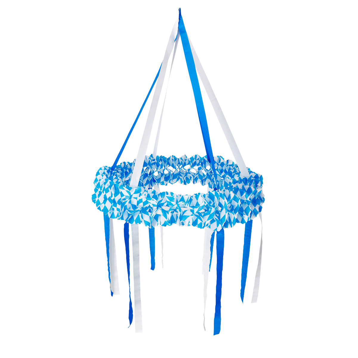 Oktoberfest Deko-Kranz mit 6 Bändern blau weiß 75 cm Ø x 120 cm hoch - 0 Oktoberfest Deko-Kranz mit 6 Bändern blau weiß 75 cm Ø x 120 cm hoch - 0