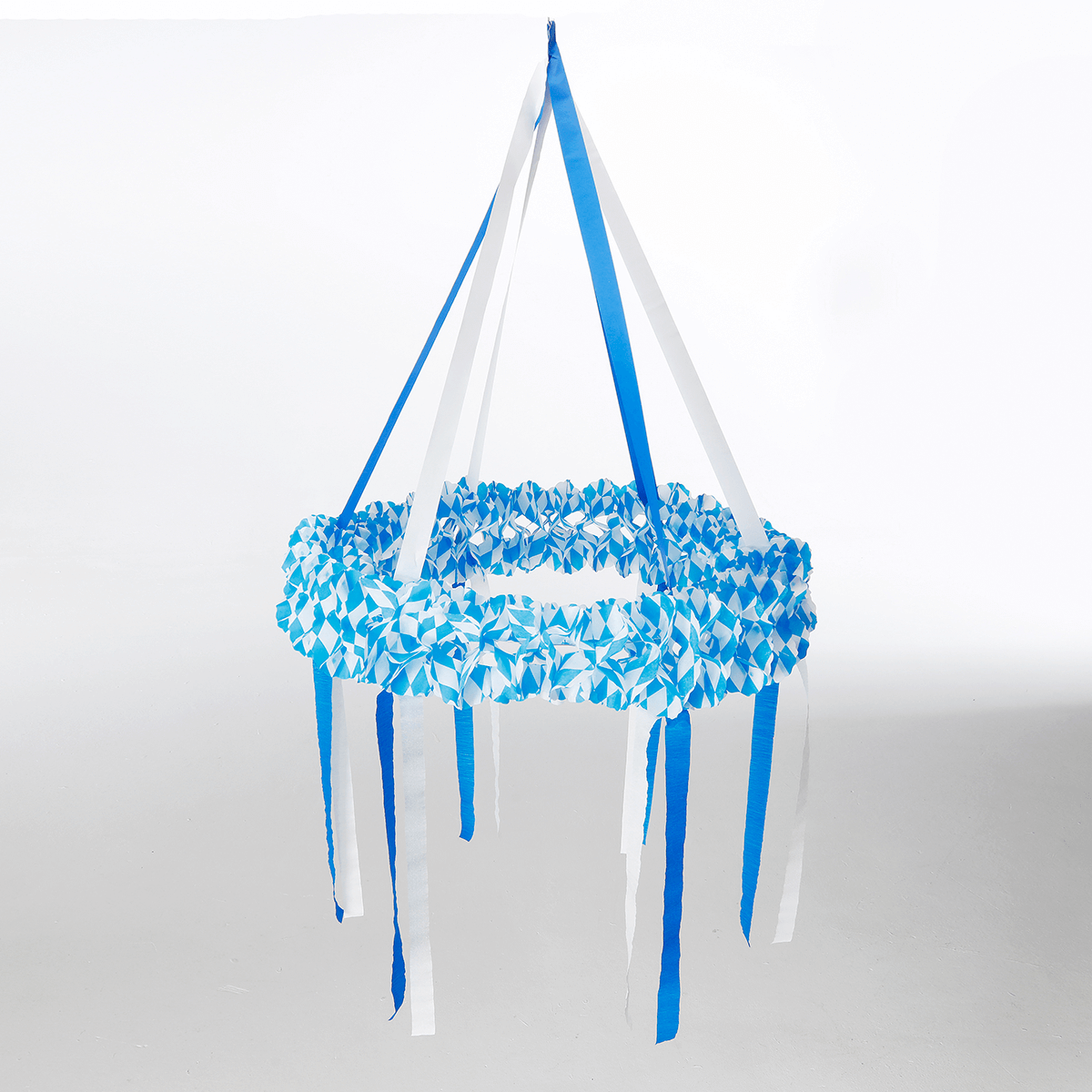 Oktoberfest Deko-Kranz mit 6 Bändern blau weiß 75 cm Ø x 120 cm hoch - 2 Oktoberfest Deko-Kranz mit 6 Bändern blau weiß 75 cm Ø x 120 cm hoch - 2