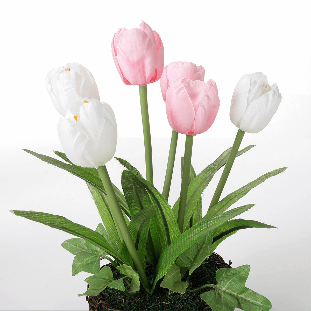 Artificial tulips in basket pink - white, 20 cm - 1