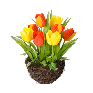 Künstliche Tulpen im Korb orange, 25 cm