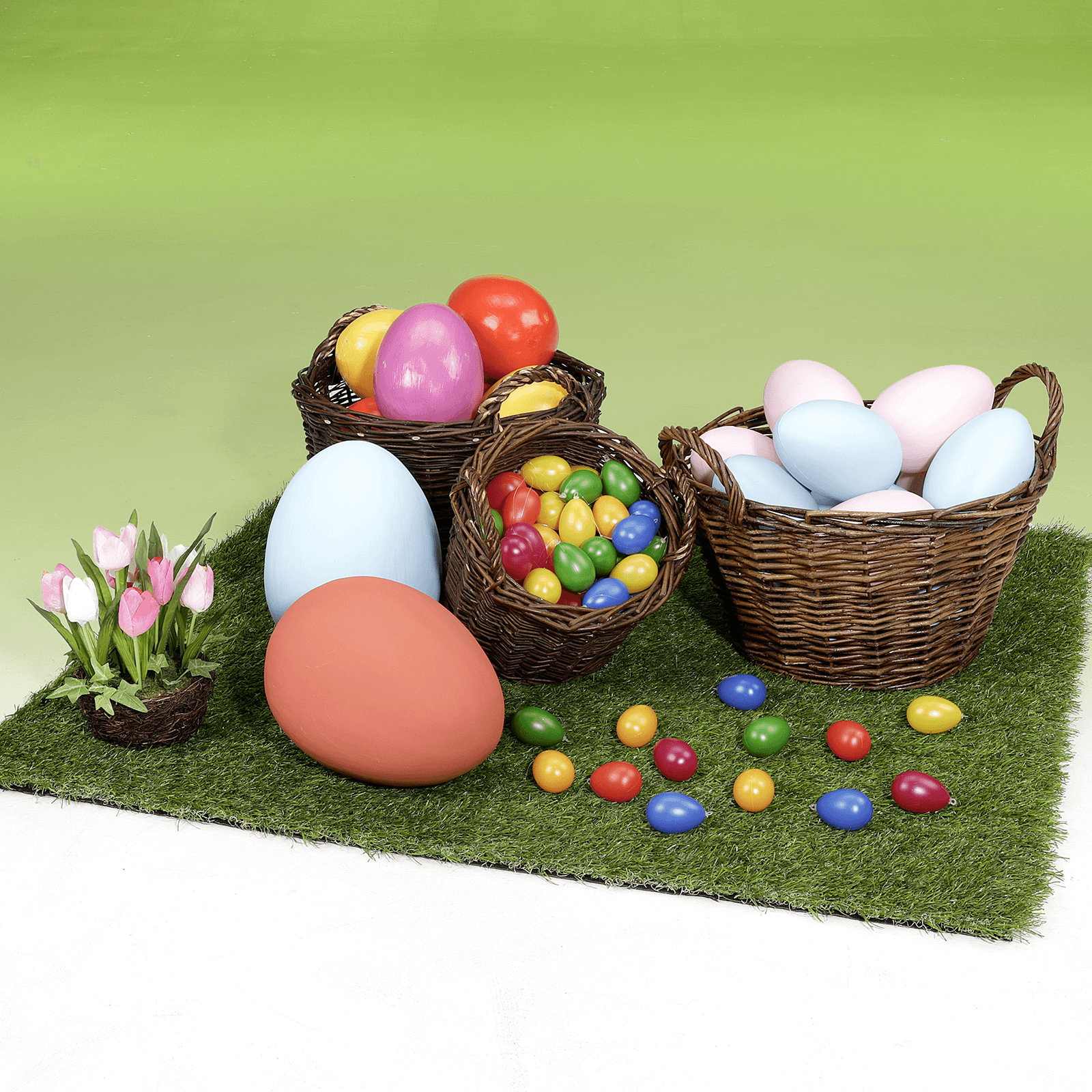 Künstliche Tulpen im Korb rosa - weiß,  25 cm - 5