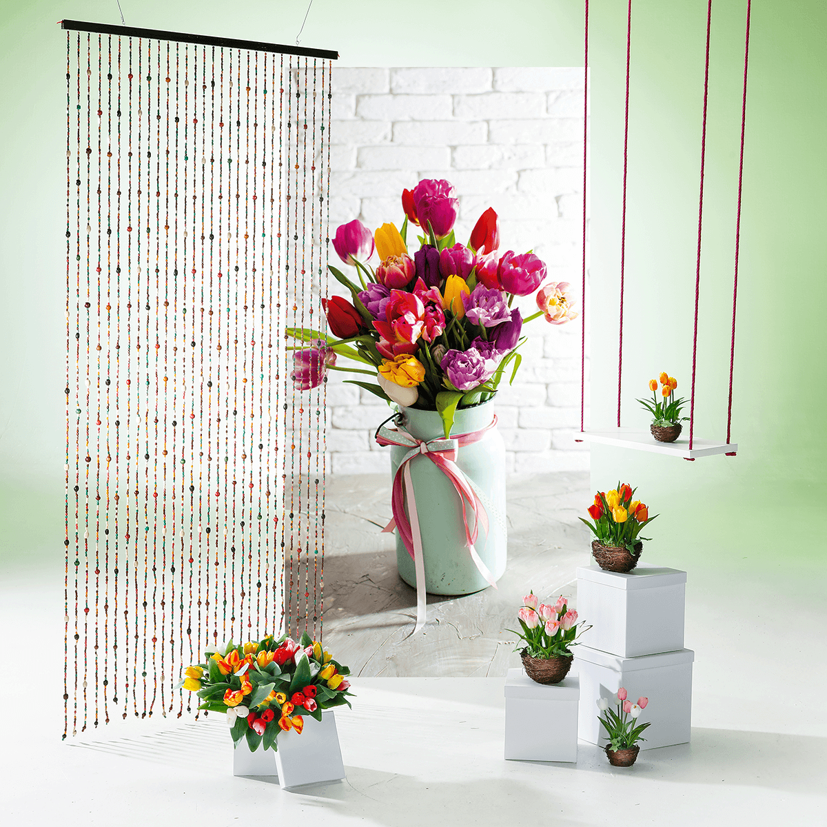Künstliche Tulpen im Korb rosa - weiß,  25 cm - 4