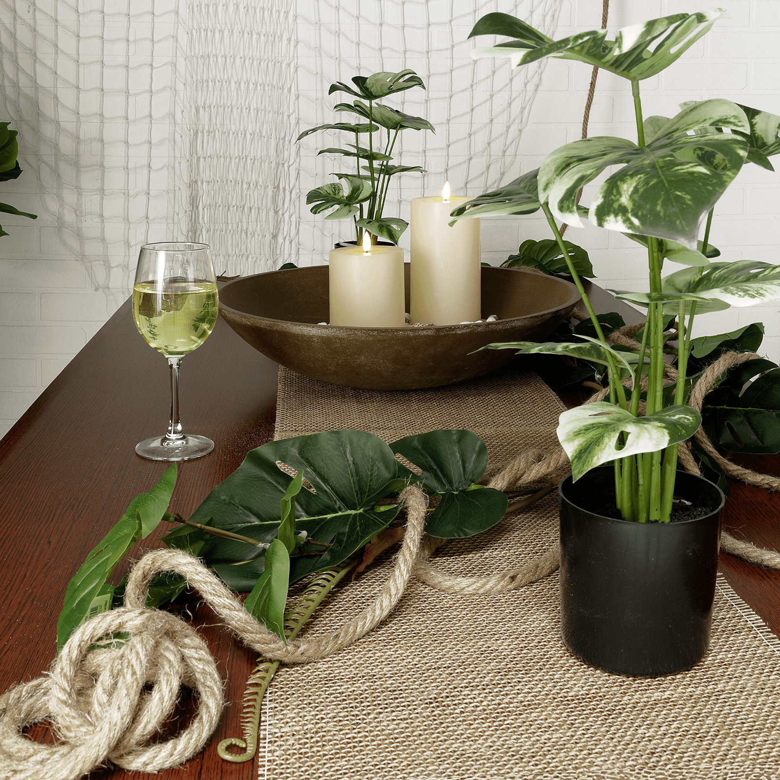 Künstliche Deko Monstera Topfpflanze Deliciosa Albo Variegata 37 cm - 6 Künstliche Deko Monstera Topfpflanze Deliciosa Albo Variegata 37 cm - 6