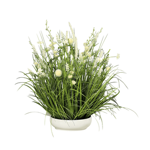 Arreglo de flores artificiales pradera blanca en cuenco blanco 58 cm