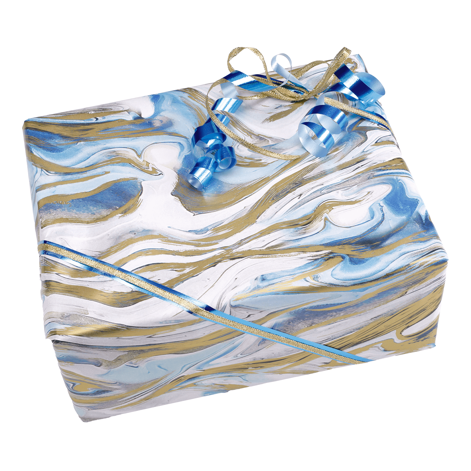 Sustainable marbled wrapping paper in blue & gold - 50 m wrapping paper roll - 1