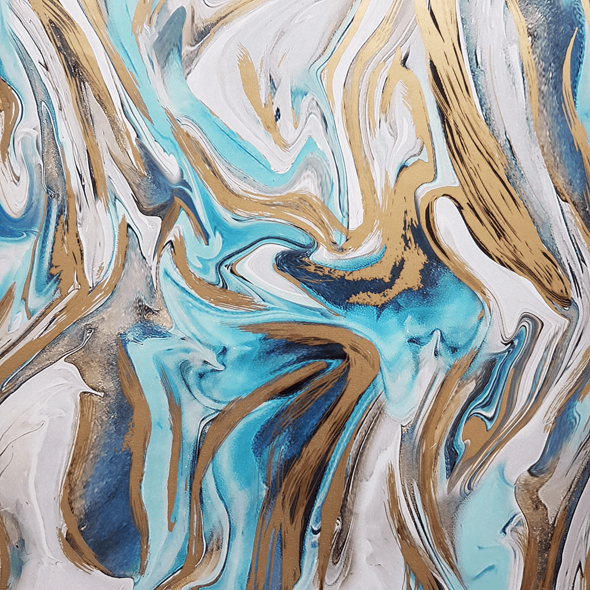 Sustainable marbled wrapping paper in blue & gold - 50 m wrapping paper roll - 0