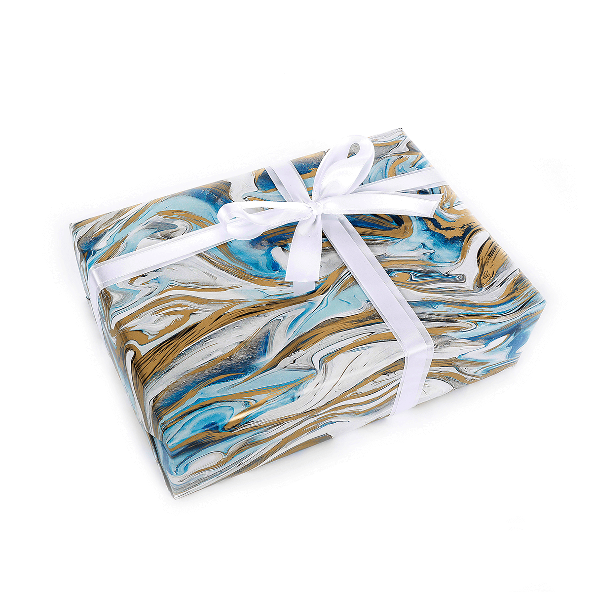 Sustainable marbled wrapping paper in blue & gold - 50 m wrapping paper roll - 3