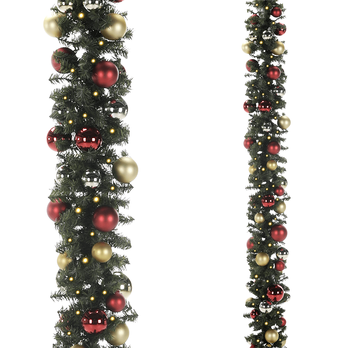 Künstliche Tannengirlande mit rot-goldenen Weihnachtskugeln - 0 Künstliche Tannengirlande mit rot-goldenen Weihnachtskugeln - 0